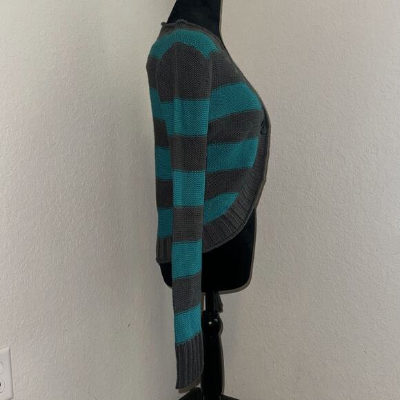 Arizona Cardigan Sweater Women's Medium Teal Gray Striped Long Sleeve Y2K NWT - Picture 2 of 8